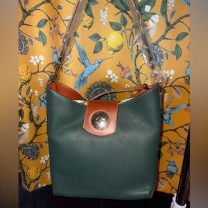New Dooney and Bourke Forest Green Leather Turnlock Hobo Sac 30